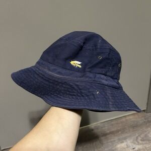 Vintage Navy Cotton Bucket Hat Fly Fishing Lure Embroidery One Size